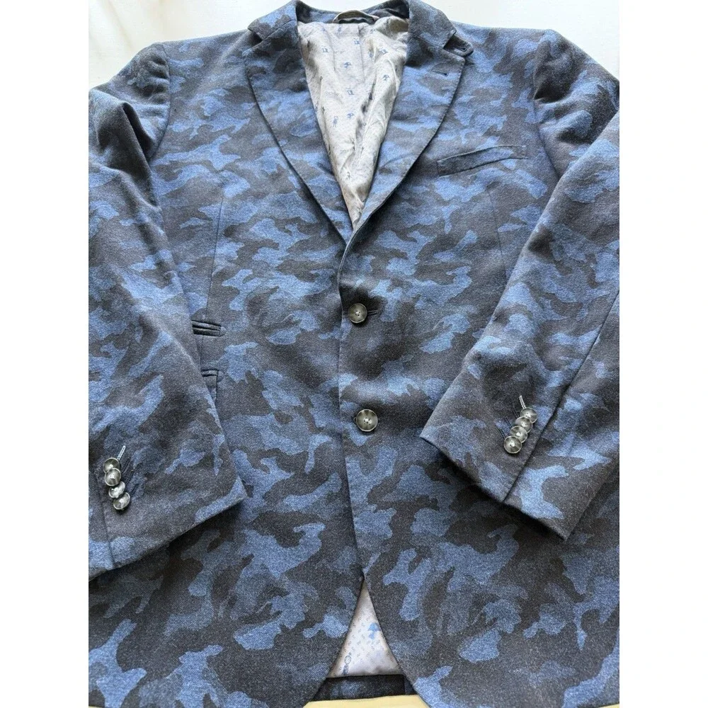 Robert Graham 44-46 Blue Camouflage Wool & Cashmere Blend Flannel Blazer 24X30